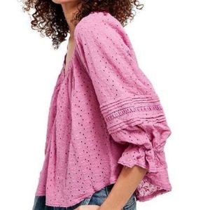 FREE PEOPLE Darcy Eyelet Pink Blouse Size XL